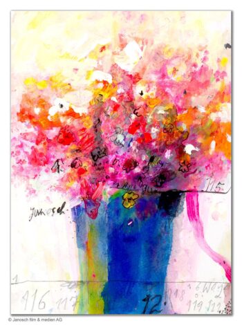 Janosch Blumenstrauß mit blauer Vase