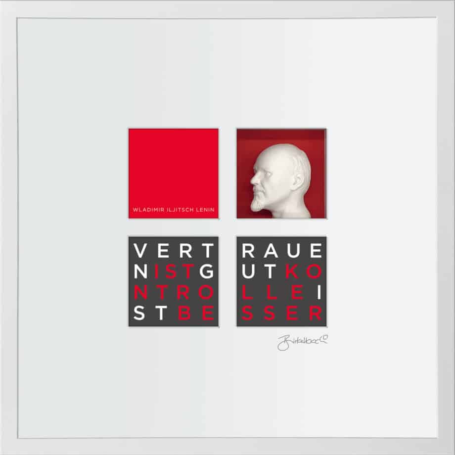 birkelbach-wortkunst3-zitatequadrate-bild-wladimir-iljitsch-lenin-rahmen-weiss-55-x-55-cm