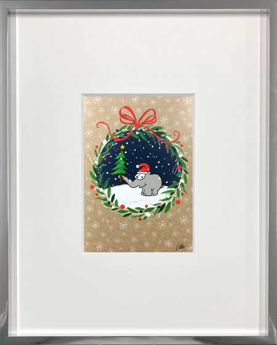 Otto-Waalkes-Miniprint-24x30-Weihnachten-Ottifant-im-Kranz.tiff