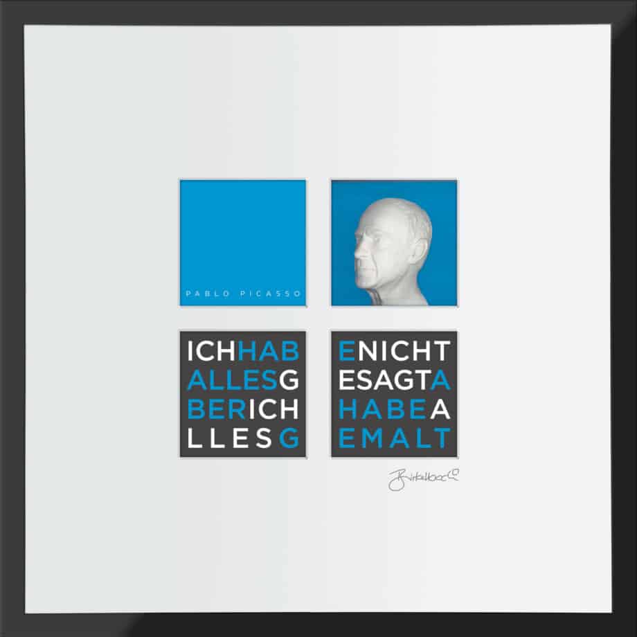 birkelbach-wortkunst3-zitatequadrate-bild-pablo-picasso-rahmen-schwarz-55-x-55-cm