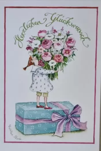 Christina Thrän Herzlichen Glückwunsch Rose Briefkarte