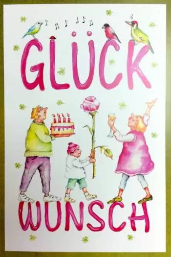 Christina Thrän Briefkarte Glückwunsch Kleeblätter